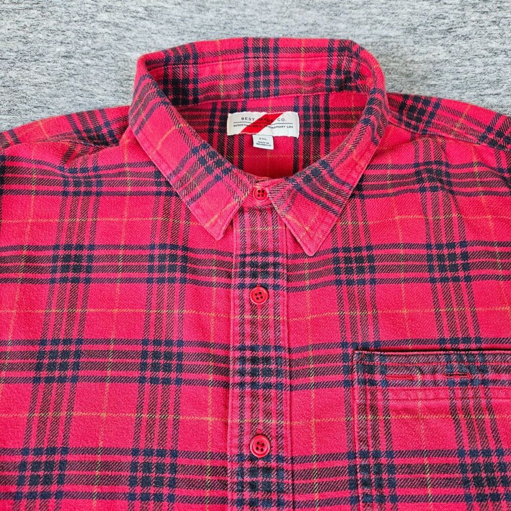 Best Made Co Flannel Shirt Mens Size 2XL XXL Red Button Up Work Elbow Pads Plaid